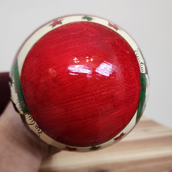 Hand Painted Paper Mache (?) Christmas Cat Ball Ornament - Picture 4 of 5